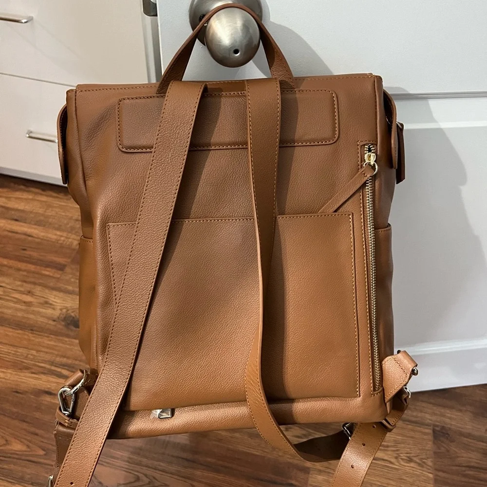Nina Baird Tan Leather Baby Backpack - Smooth Structured Carryall